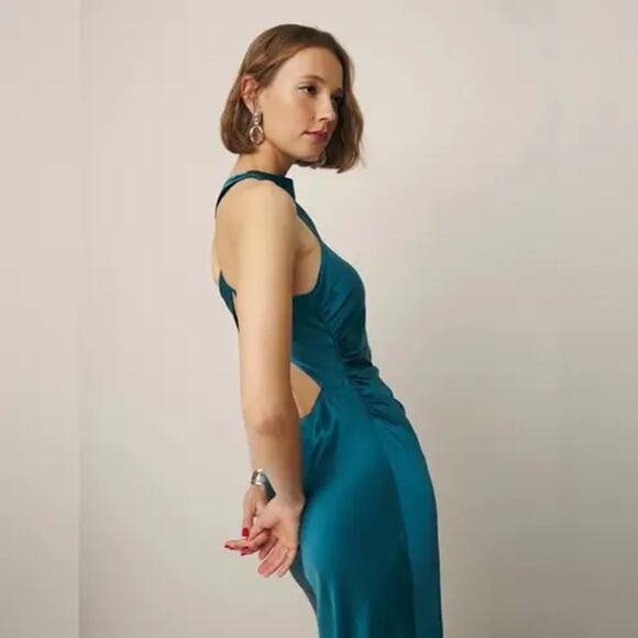 Reformation Casette Silk Dress Tidepool - Picture 3 of 10